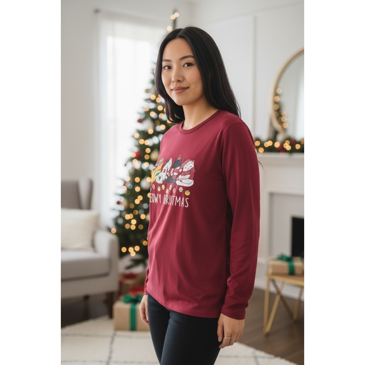 Women’s burgundy Christmas Long Sleeve Shirt Size XL