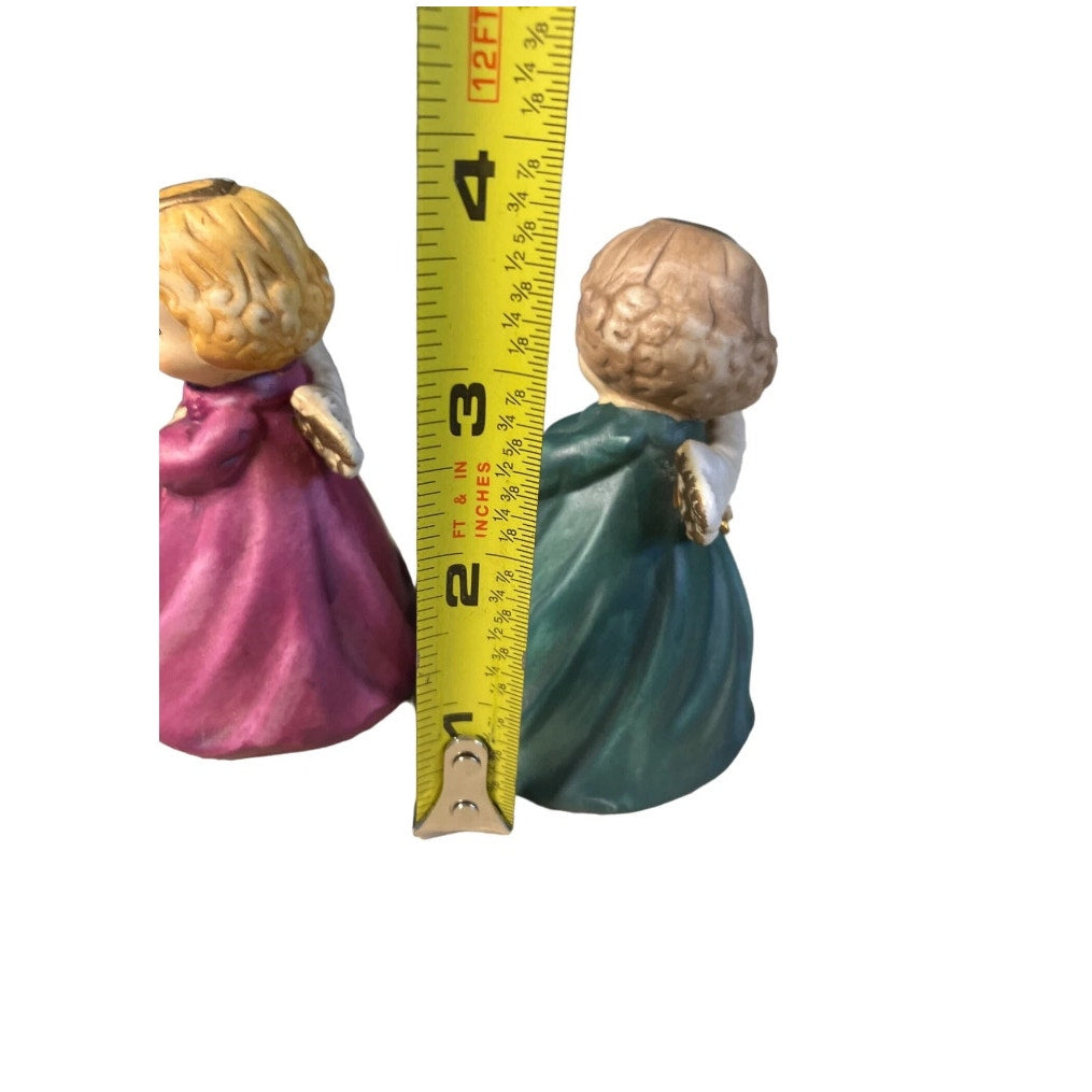 Ceramic Christmas Angel Bells Set of Two Red Green