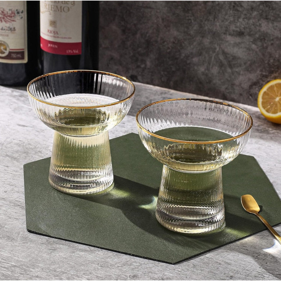 Lysenn Stemless Margarita Glasses Set of 2  – 10 oz Gold Rim