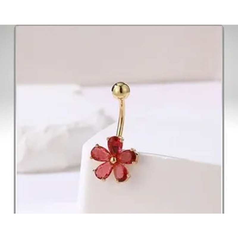 Red Flower Belly Button Ring