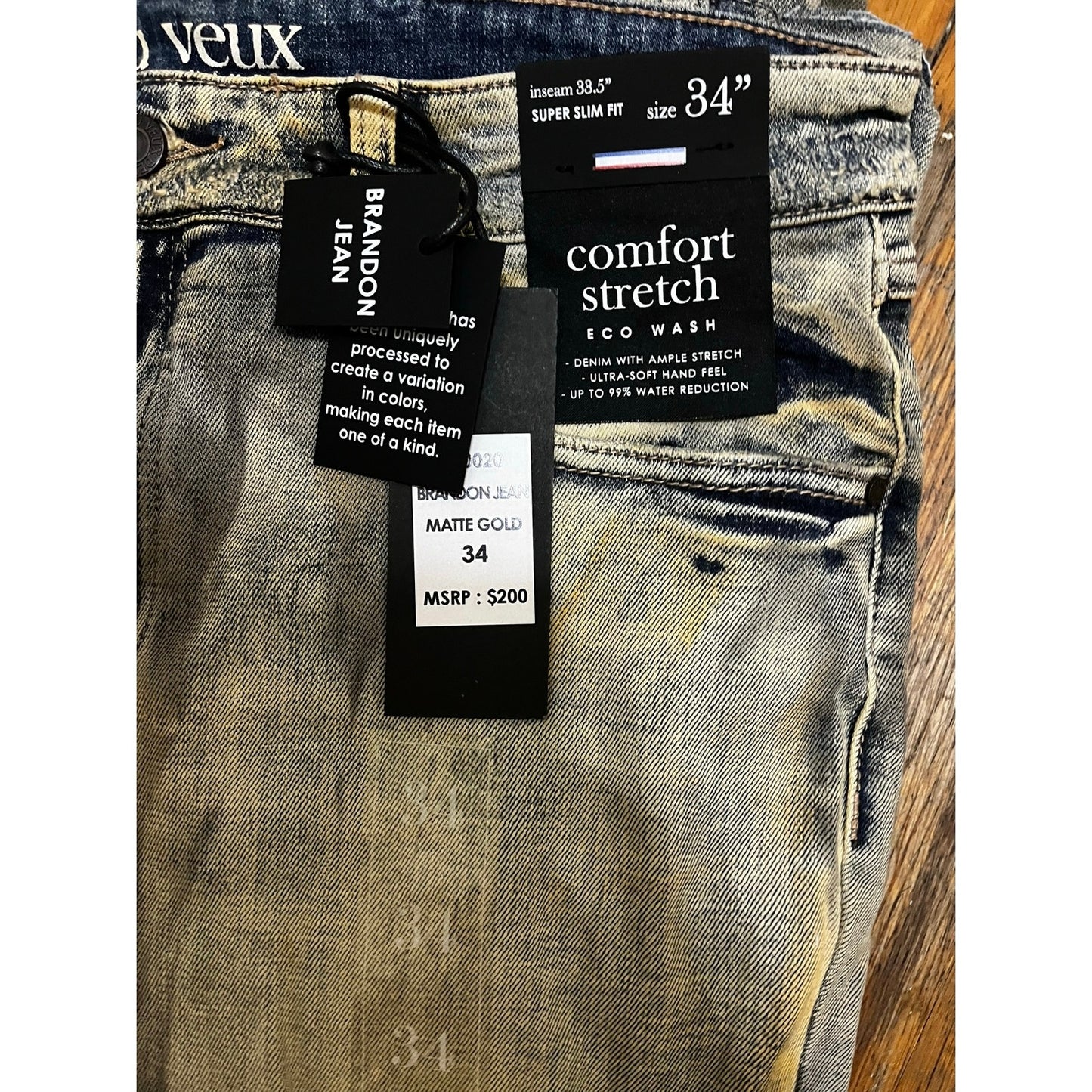 Si Tu Veux Brandon Jean’s Matte Gold Size 34 New