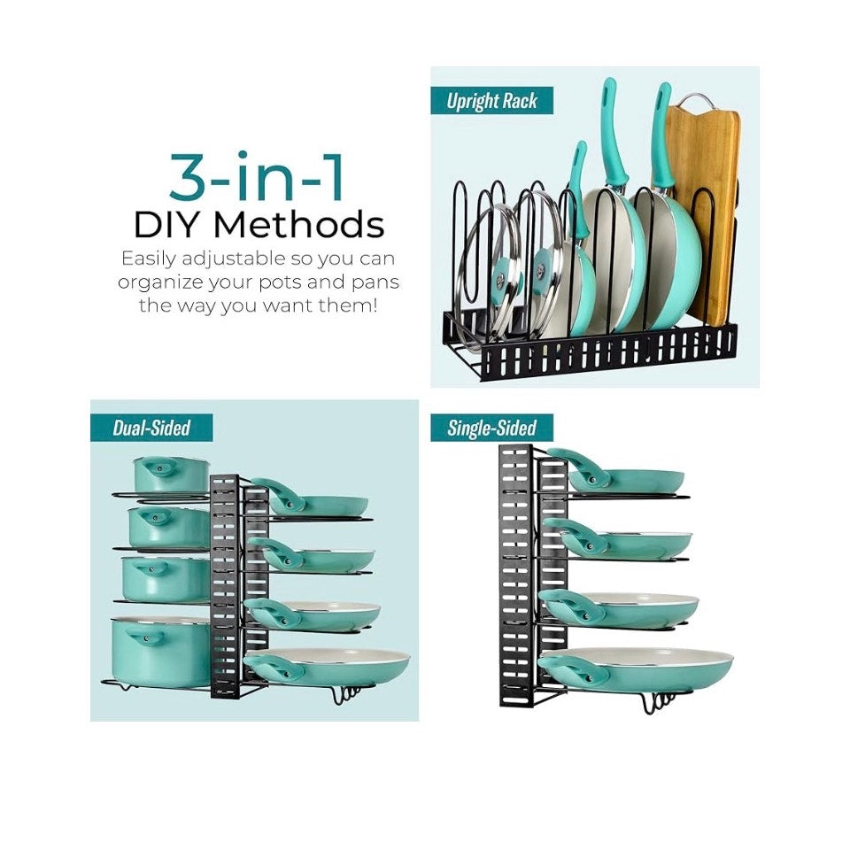 LATTI Pots and Pans Cabinet Organizer and Kitchen Storage Rack - 8 Shelf