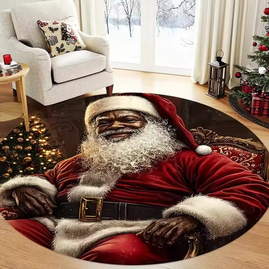 Santa Claus Pattern Round Floor Mat for Living Room, Coffee Table, Bedroom