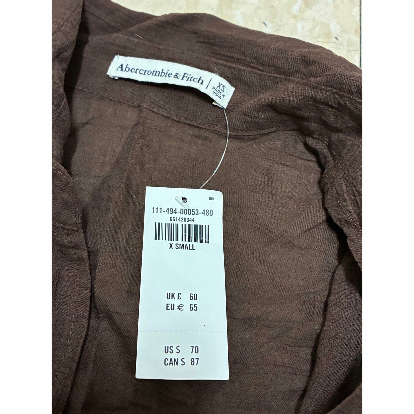 Abercrombie & Fitch Brown Women’s Dress Top With 2 Tie Bow In The Middle Size XS