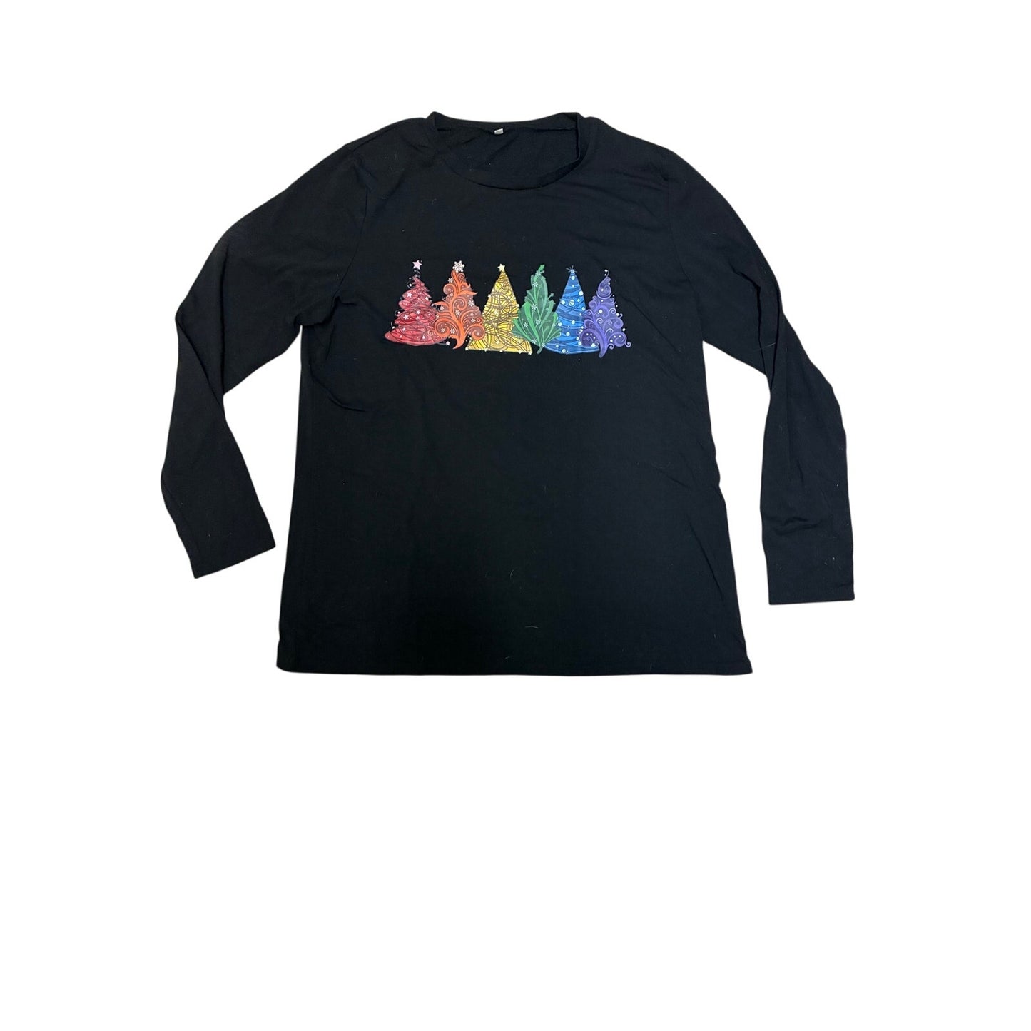 Women’s Black Christmas Tree Long Sleeve Shirt Size XL