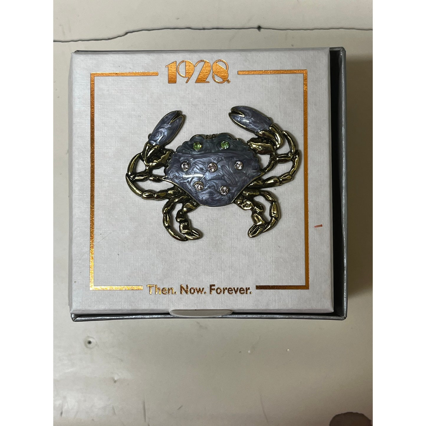 Blue Crab Brooch Pin Rhinestone 52x28mm