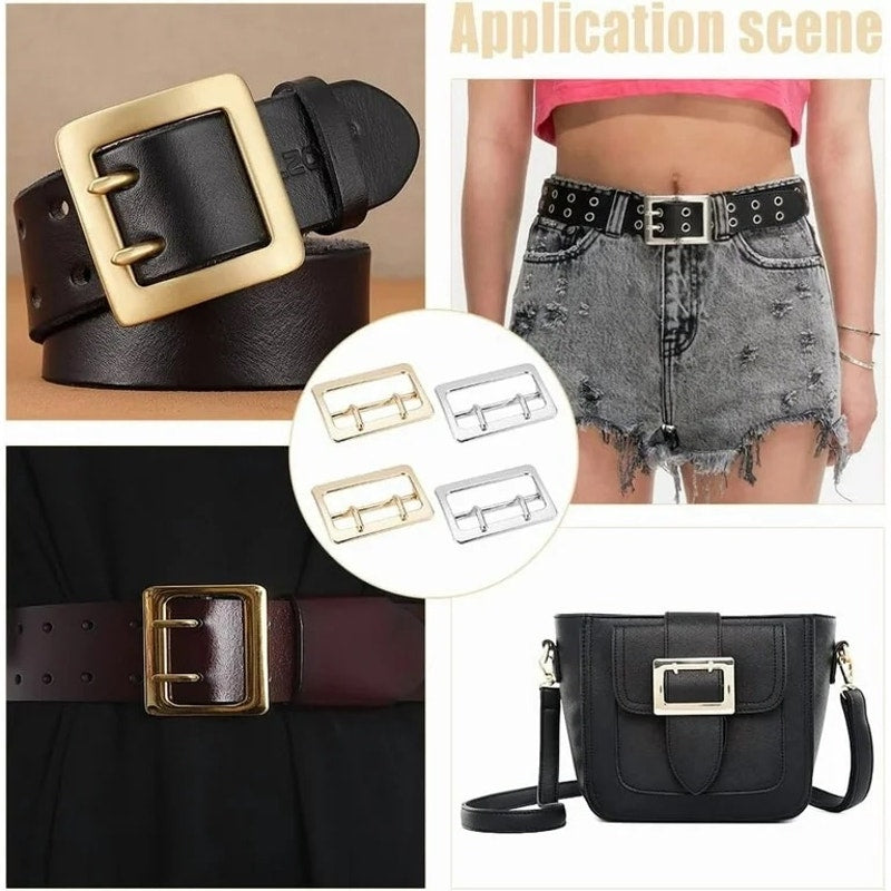 4pcs Metal Belt Adjustable Buckles Double Prong Belt Buckles Rectangle