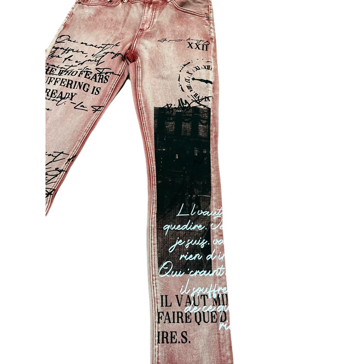Si Tu Veux Red Superstack Men’s Jean’s Size 32 with Black design on the legs