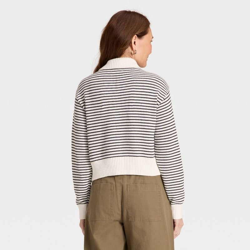 Long Sleeve Collared Neck Pullover Sweater - Universal Thread Black Striped XXL