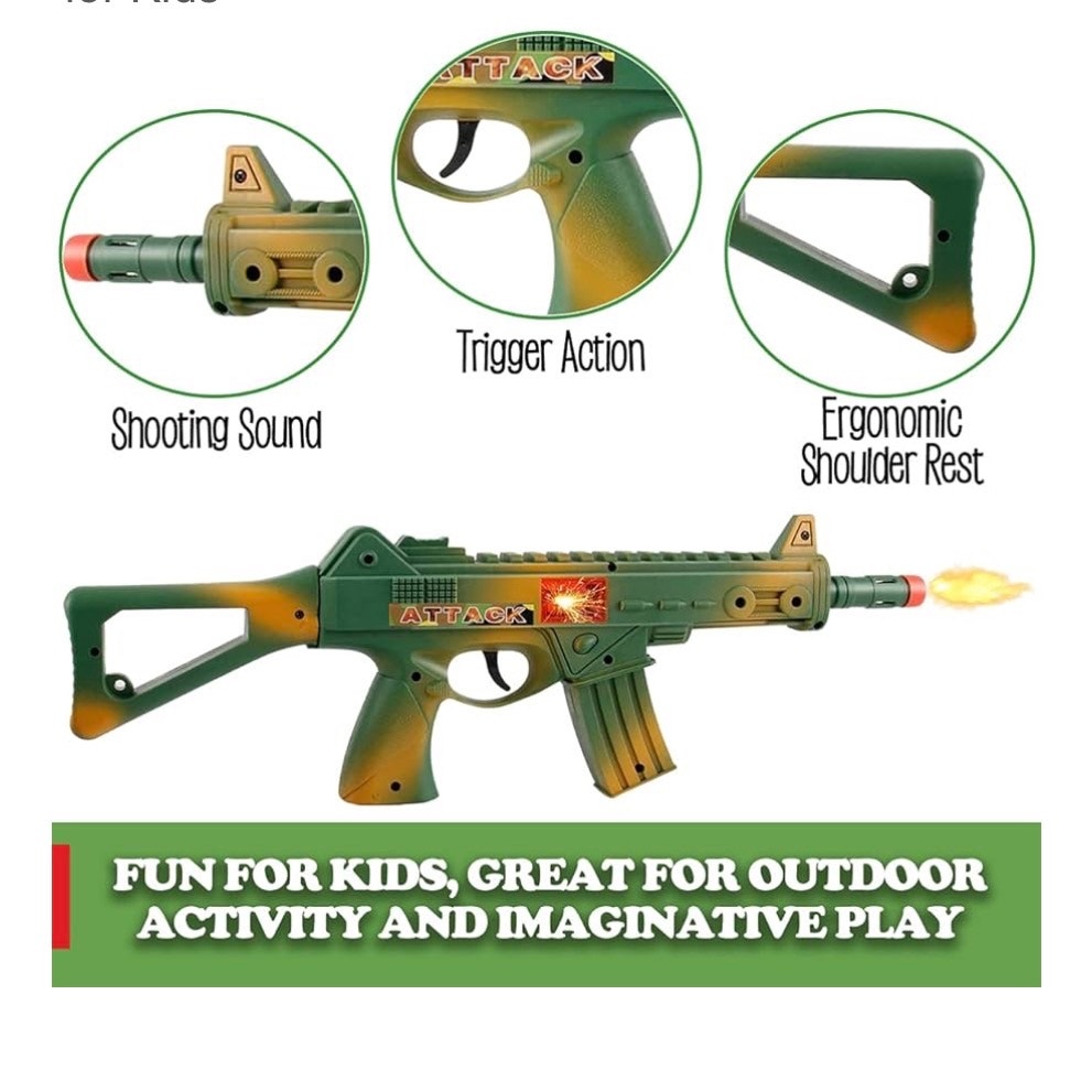 Camouflage Army Helmet and 16 inches Machine Gun Toy Rifle Military Combat