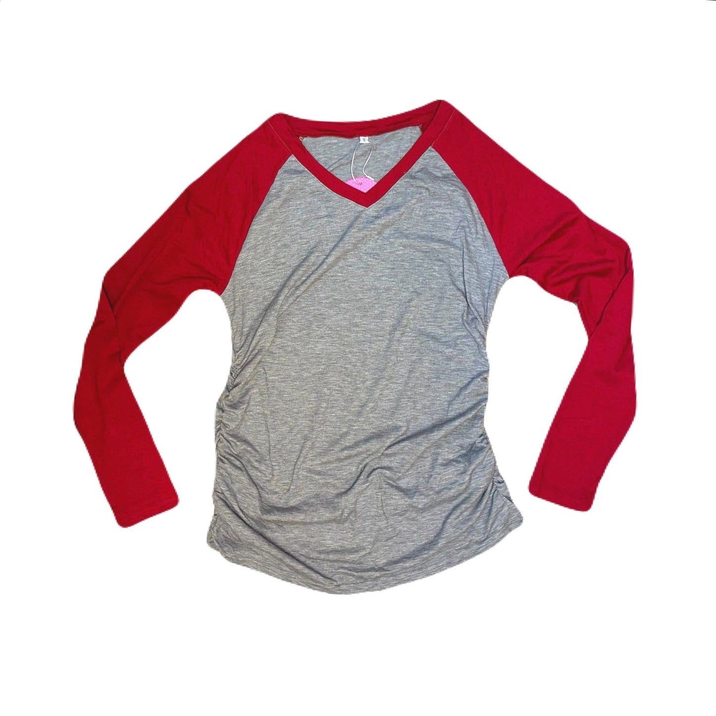 Oakgarden Women’s Long Sleeve Shirt Size Small Gray With Red Sleeves