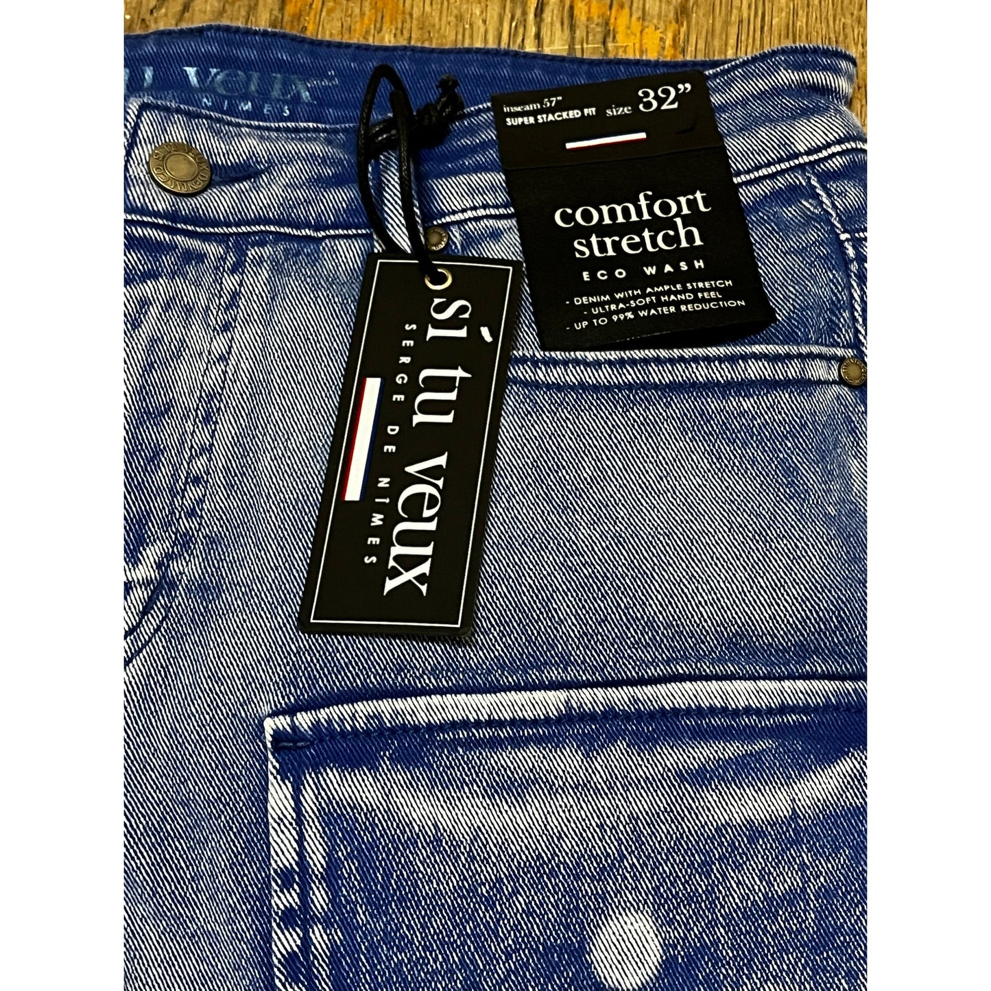 Si Tu Veux Royal Blue Superstack Men’s Jean’s Size 32