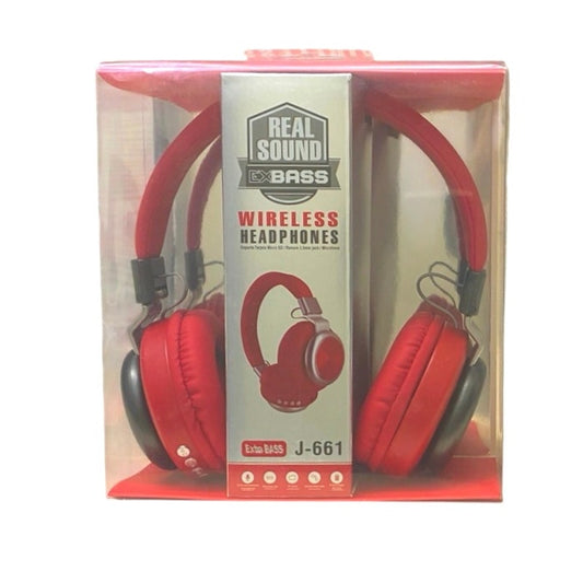 Real Sound Exbass Wireless Headphones Color Red J-661