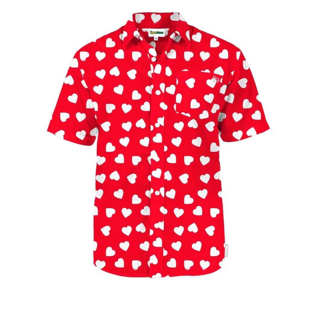 Tipsyelves Men’s Heartbeat Button Down Shirt Size Large