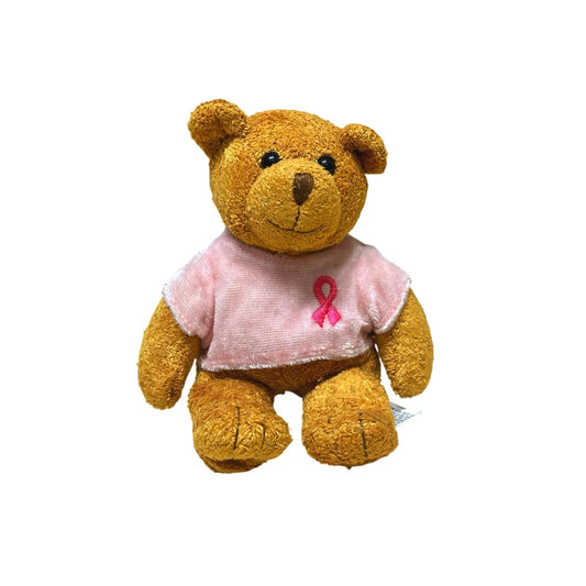 Avon BEAN BAG TEDDY BEAR W/ PINK BREAST CANCER SHIRT 7" STUFFED ANIMAL Toy