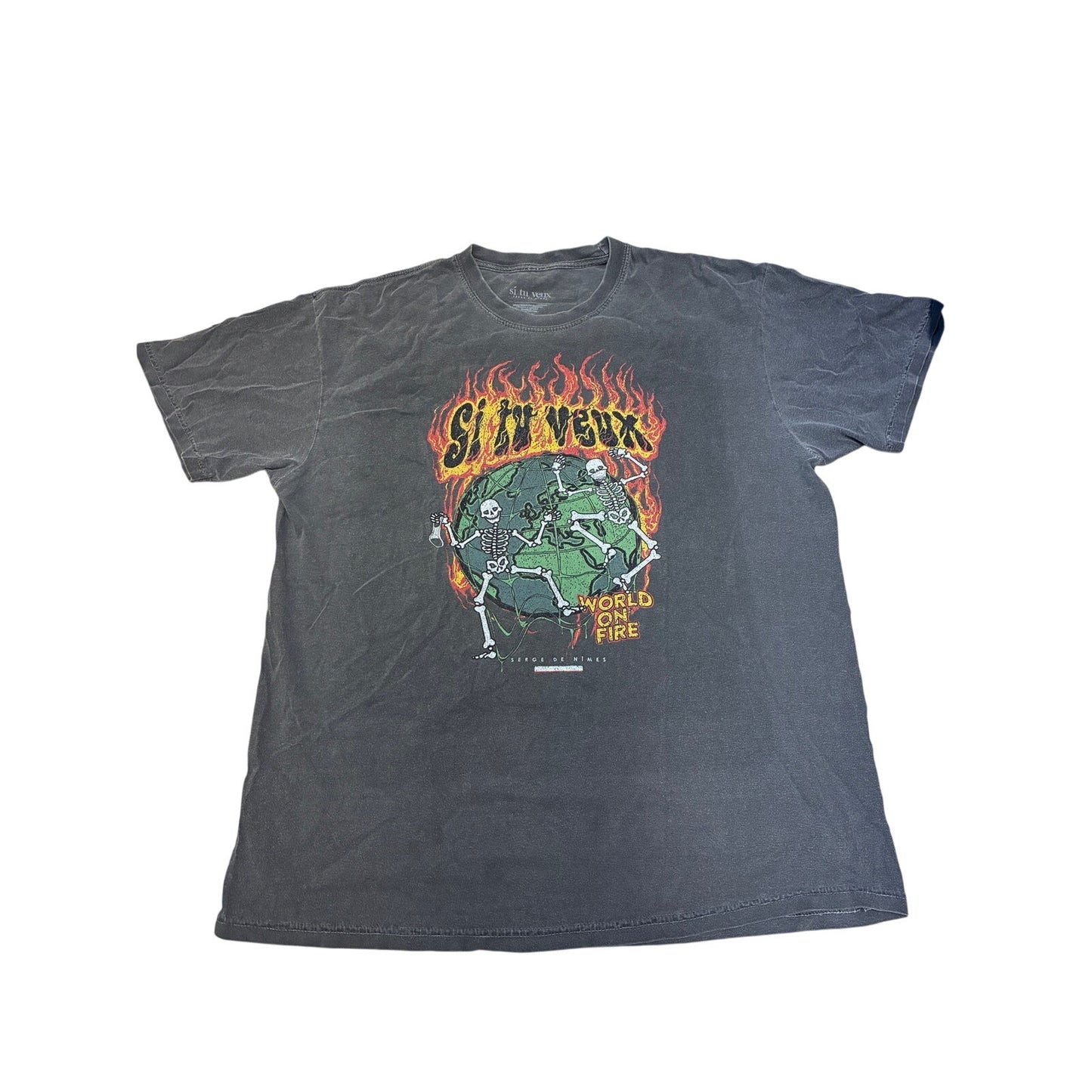 Si Tu Veux World On Fire Gray Men’s T-Shirt Size XL