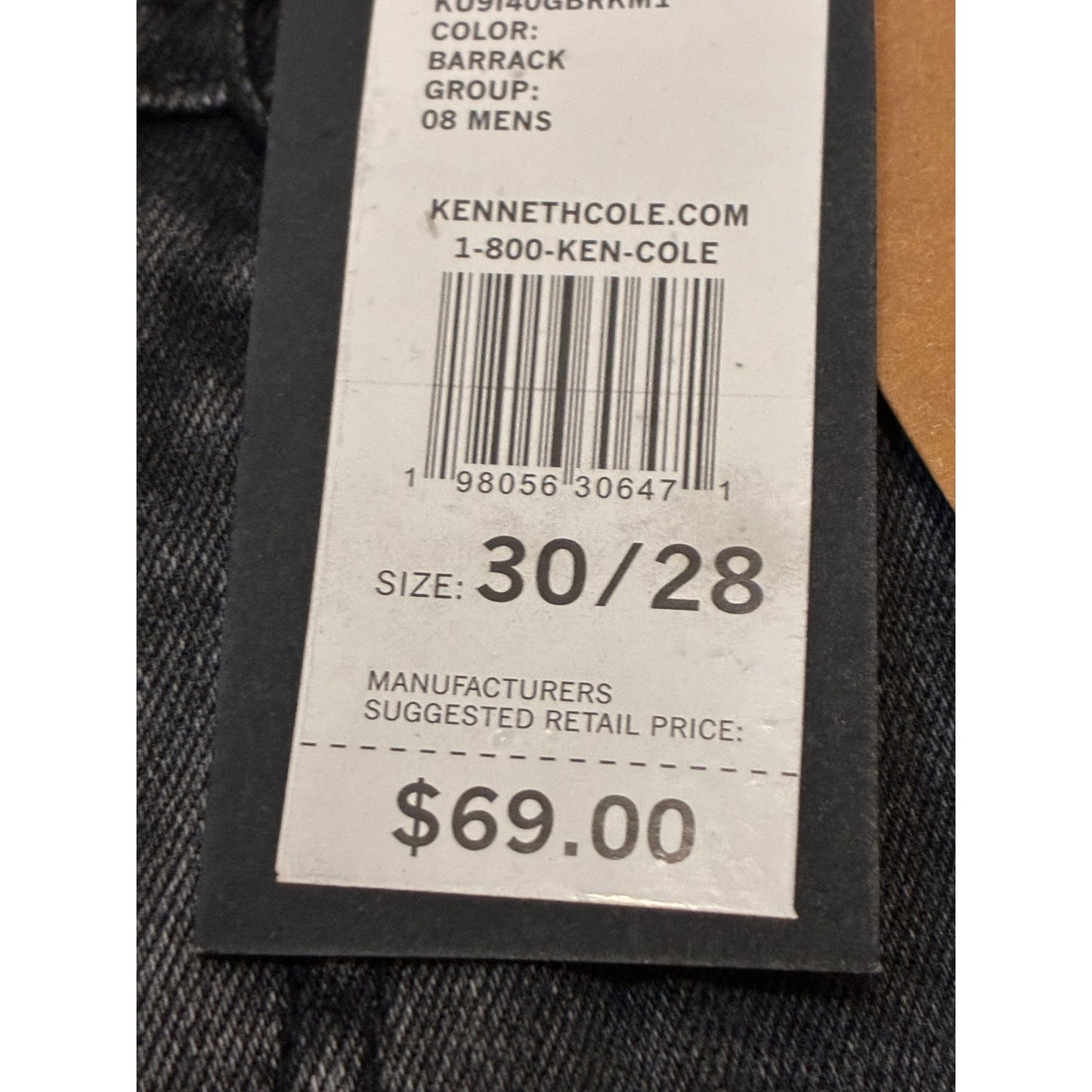 Kenneth Cole Men’s Slim Fit Stretch Denim Size 30X28 Gray