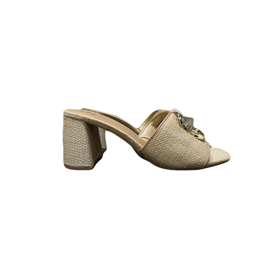 Women's Arden Raffia Ornamented Block Heels with Memory Foam Insole - A New Day Tan Size 8
