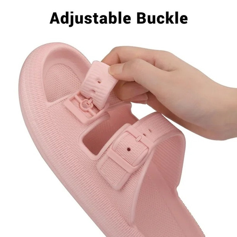Unisex Slides Sandals Thick Sole Pillow Sandals Adjustable Double Buckle Size 6