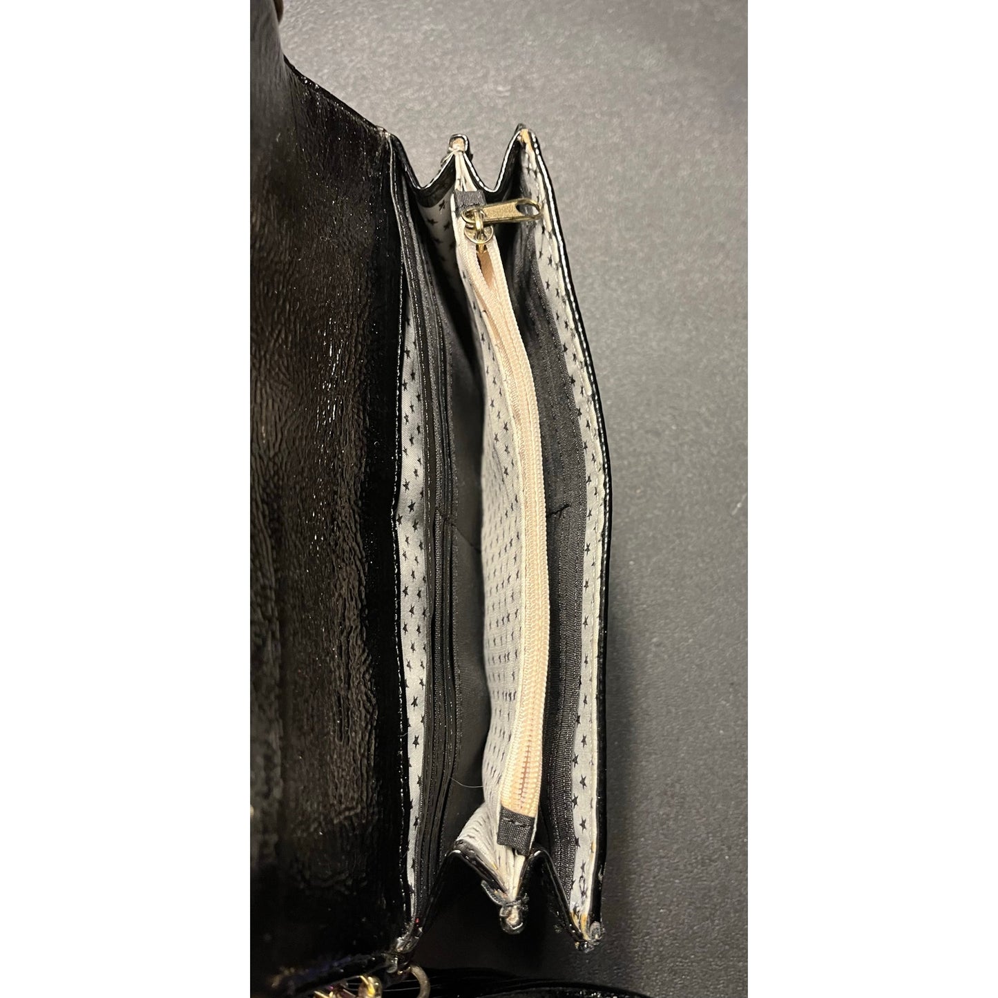 Black Women’s Standed Wallet With A Gold Zipper 8” W X 4” L