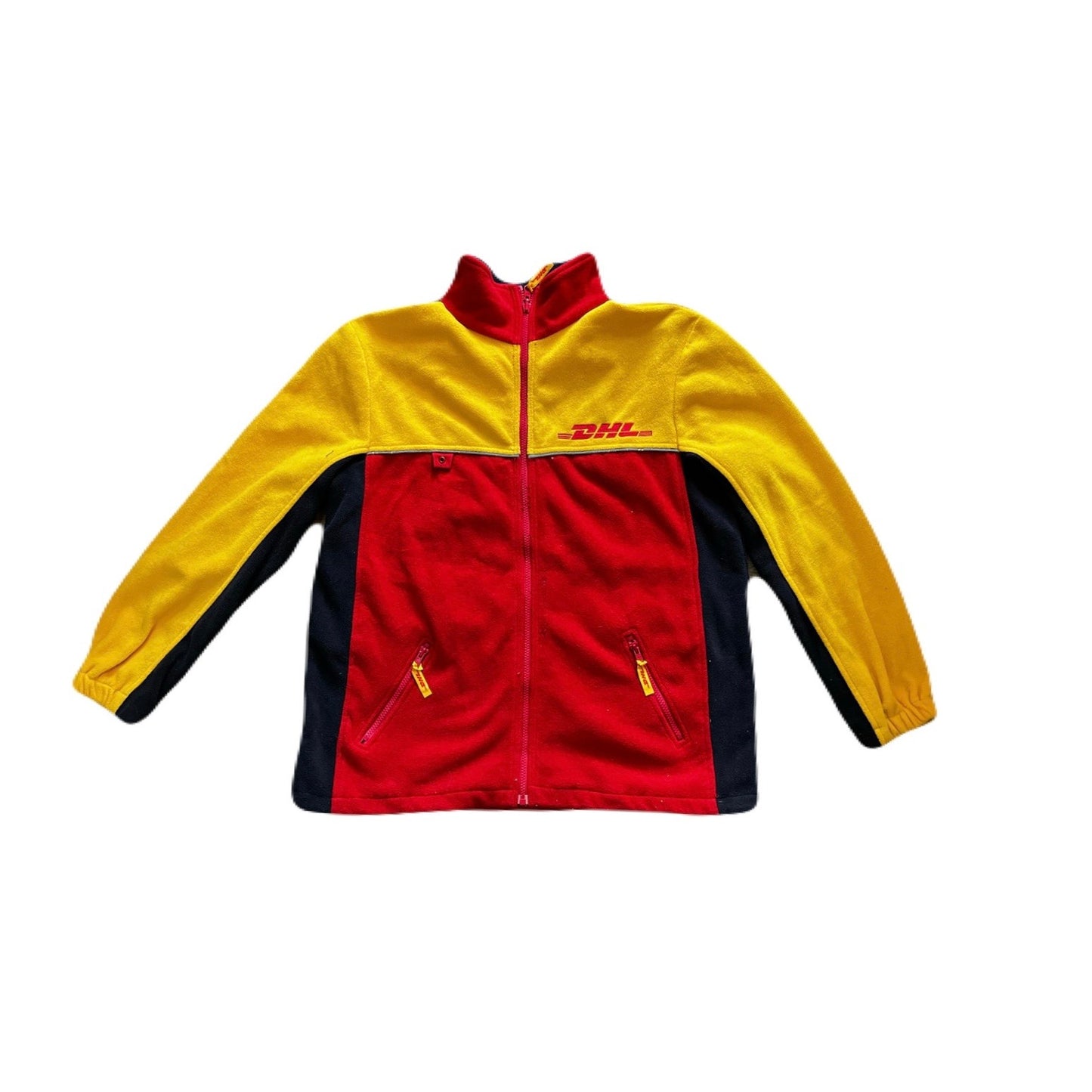 DHL Delivery Red Black Yellow Full Zip Fleece Long Sleeve size XL-XXL
