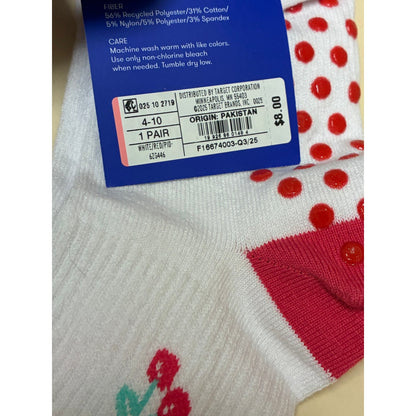 A Pair Of Cherry White And Red Socks Size 4-10 Lap Joy