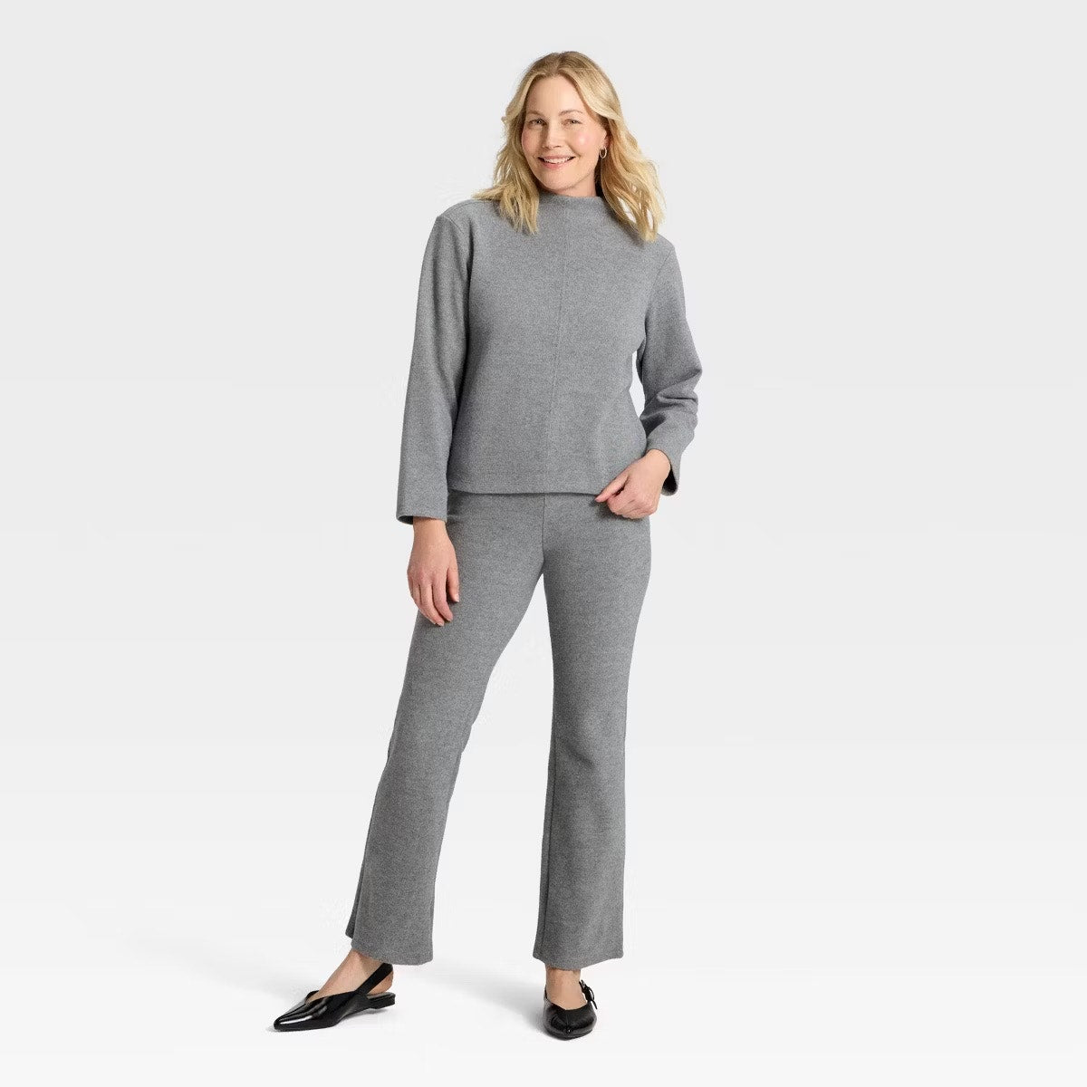 Women's Long Sleeve Brushed Mockneck Top - A New Day Gray XXL