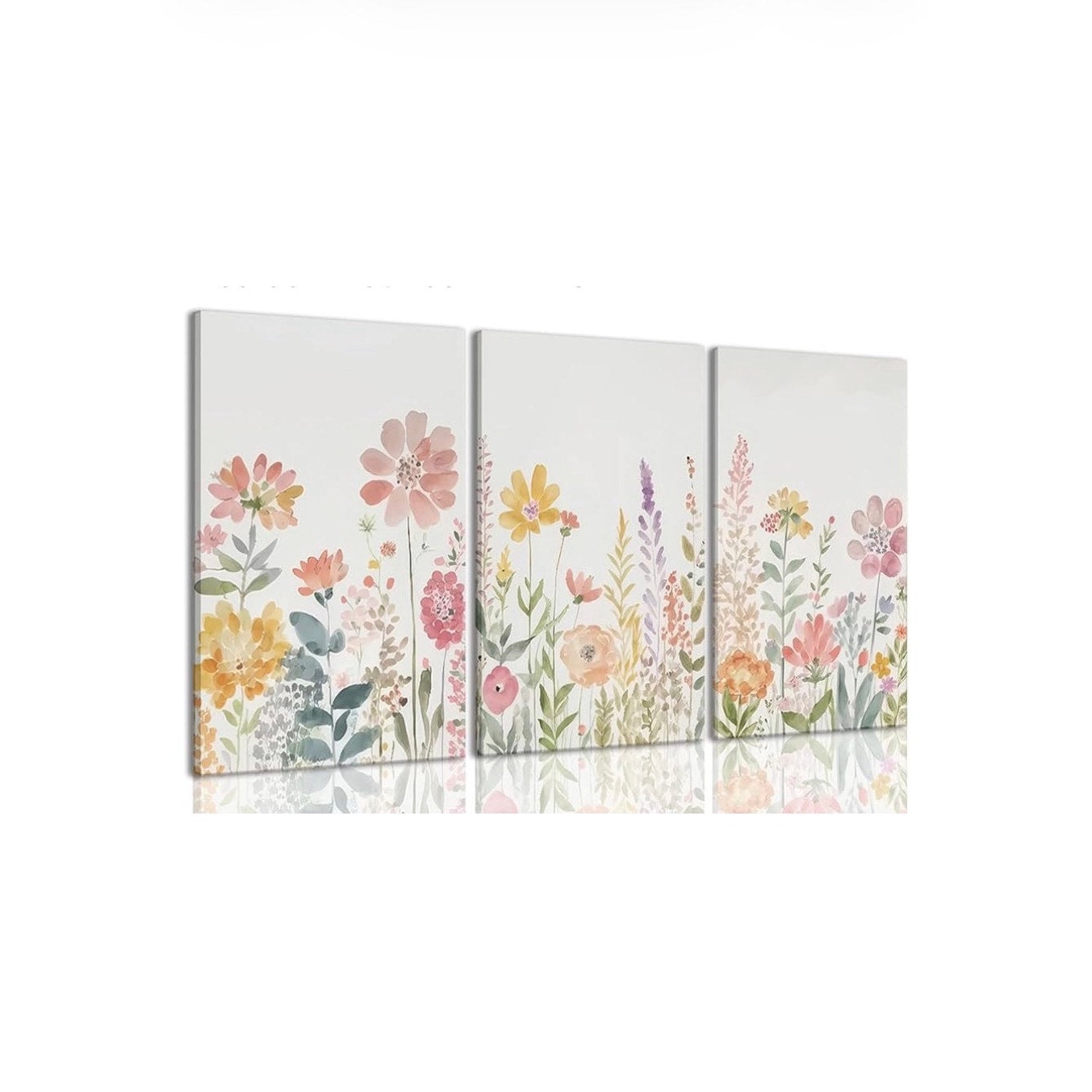 Framed Colorful Wildflower Canvas Wall Art, Floral Wall Art Set Of 3 21” X 16”