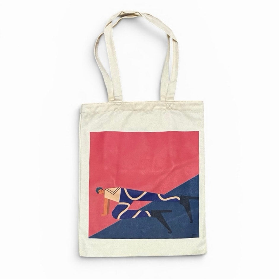 black tote bag featuring an artistic graphic print 13” W X 17” L