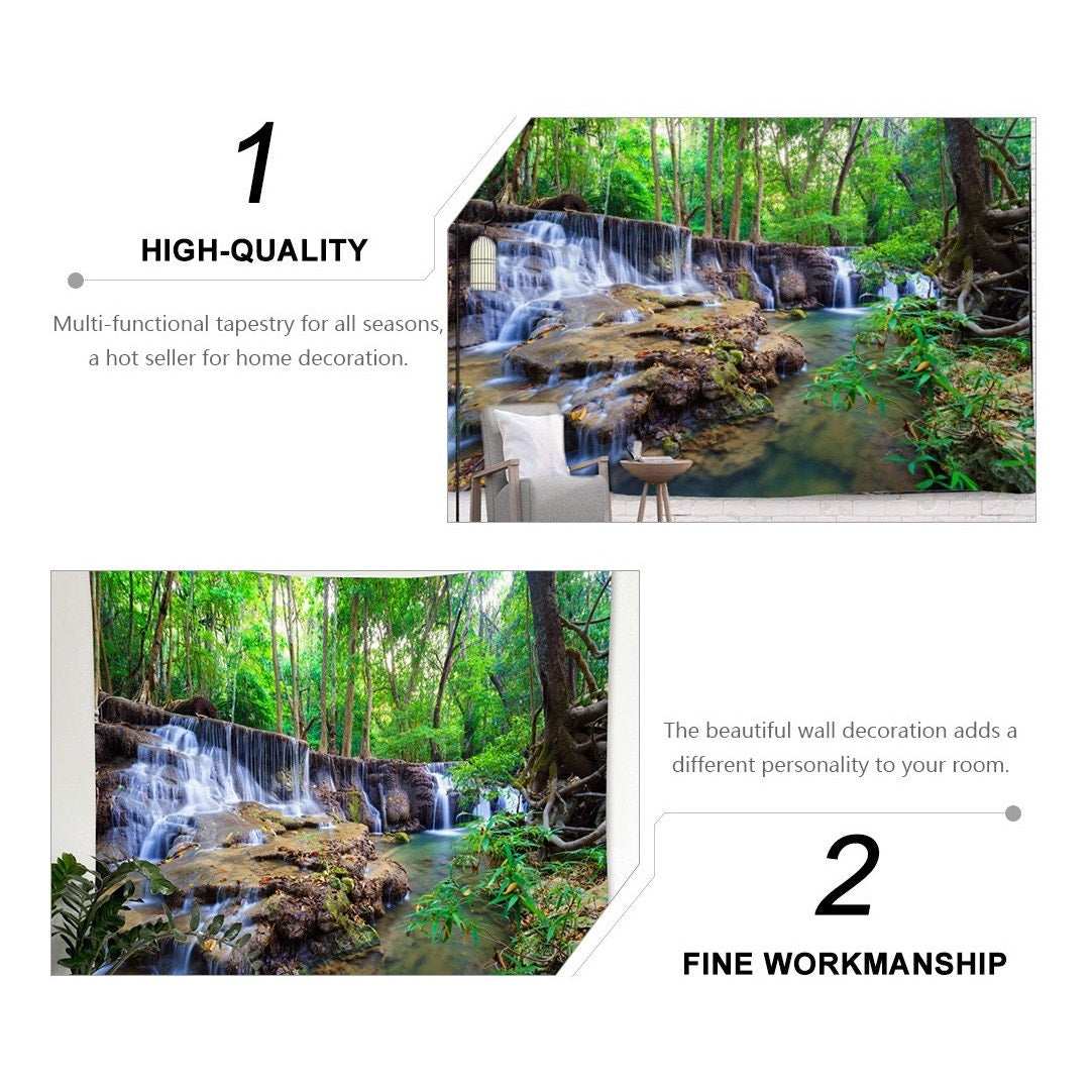 Waterfall Wall Tapestry Green Jungle Wall Hanging Tropical 5ft W X 4.2” L