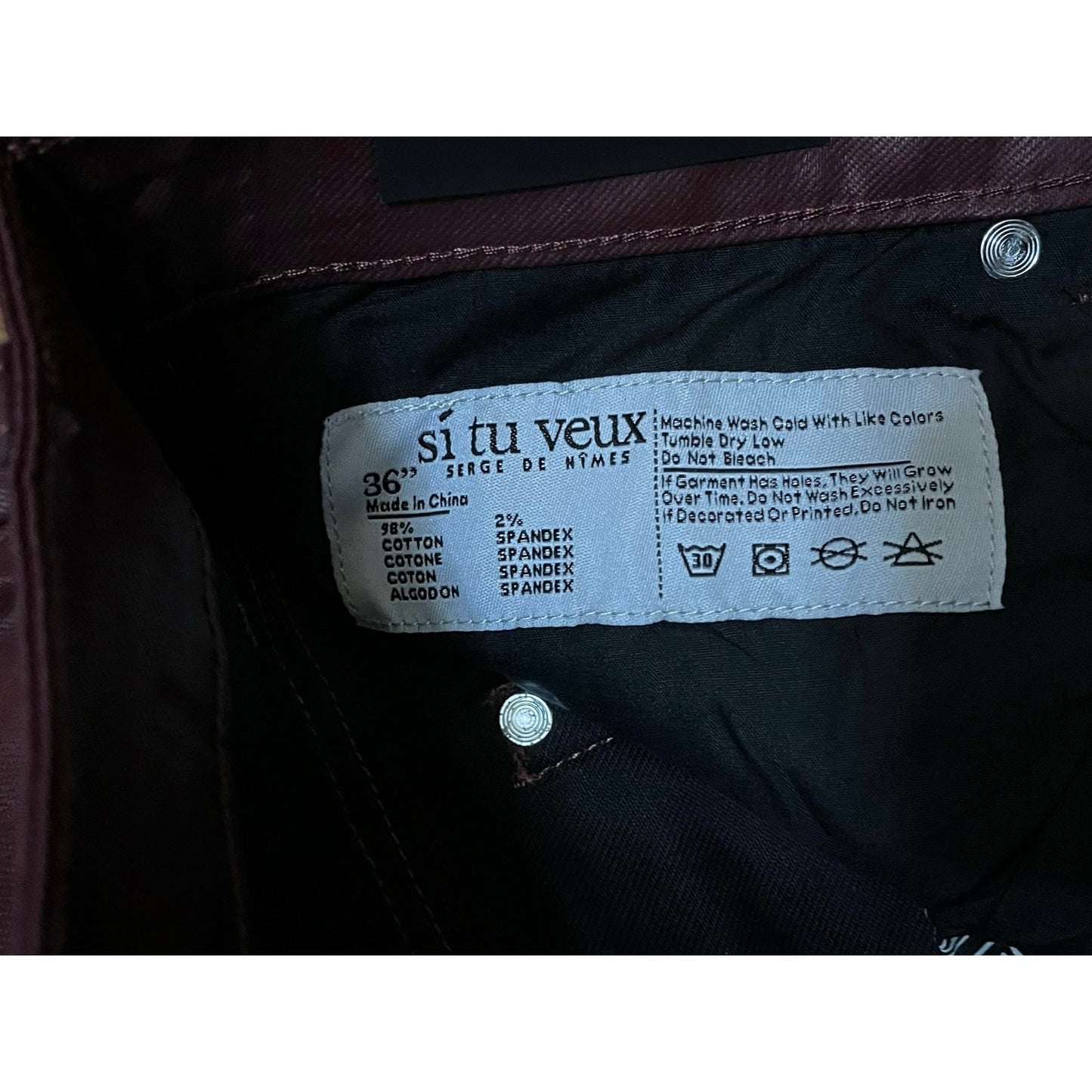 Si Tu Veux Gordon Jean’s Burgundy Wax Superstack  Size 36