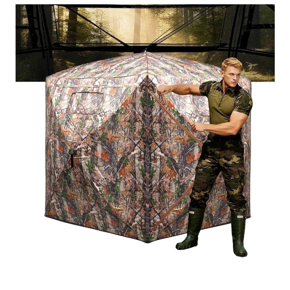 FUNHORUN Hunting Blind 270/360 Degree See Through Ground Blind，2/3 Person Tent