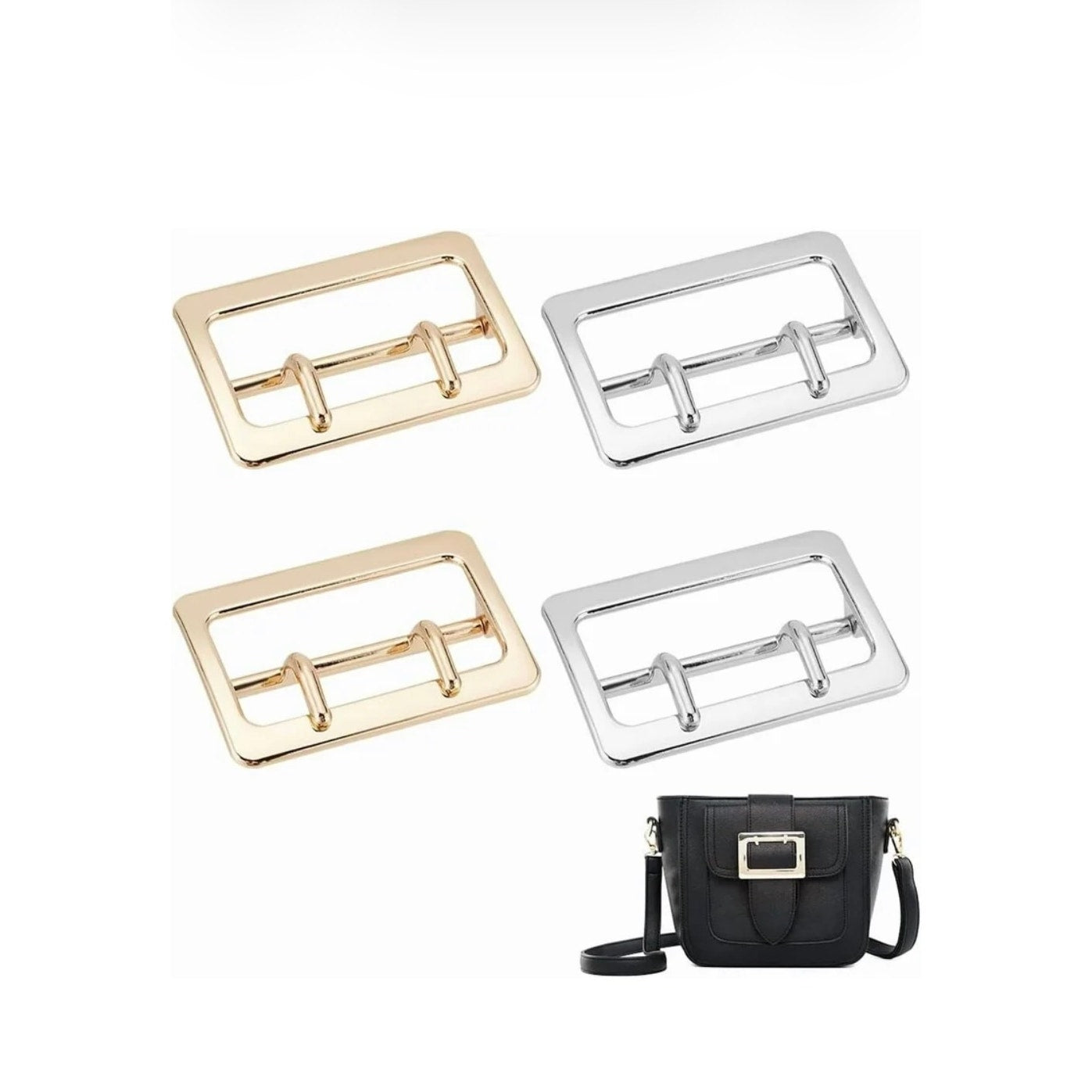 4pcs Metal Belt Adjustable Buckles Double Prong Belt Buckles Rectangle