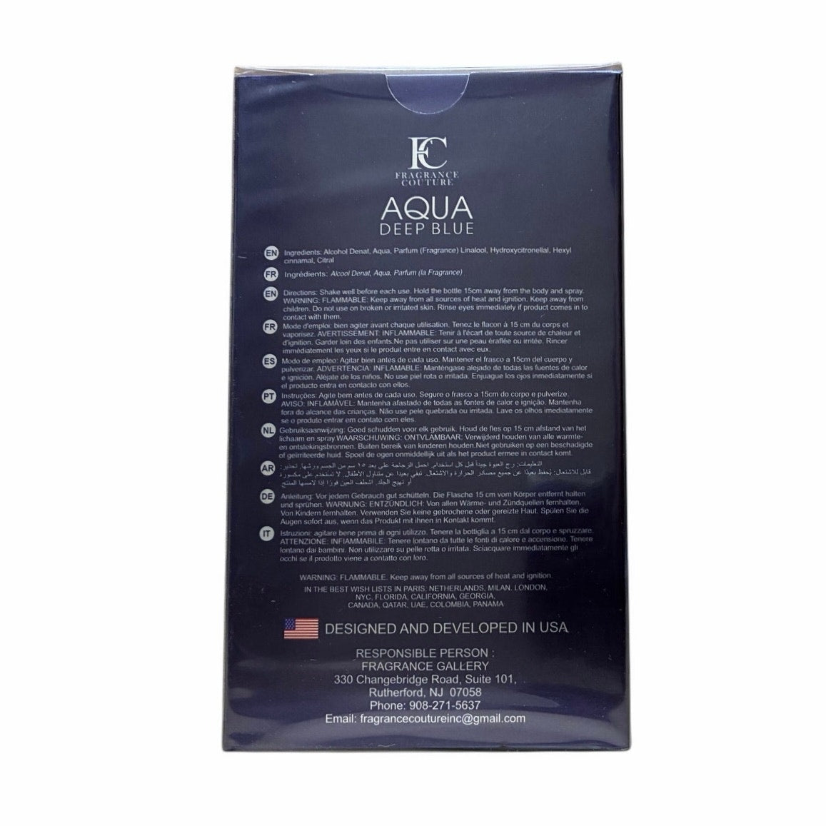 Aqua Deep Blue for Men by Fragrance Couture, 3.4 fl oz (100ml)