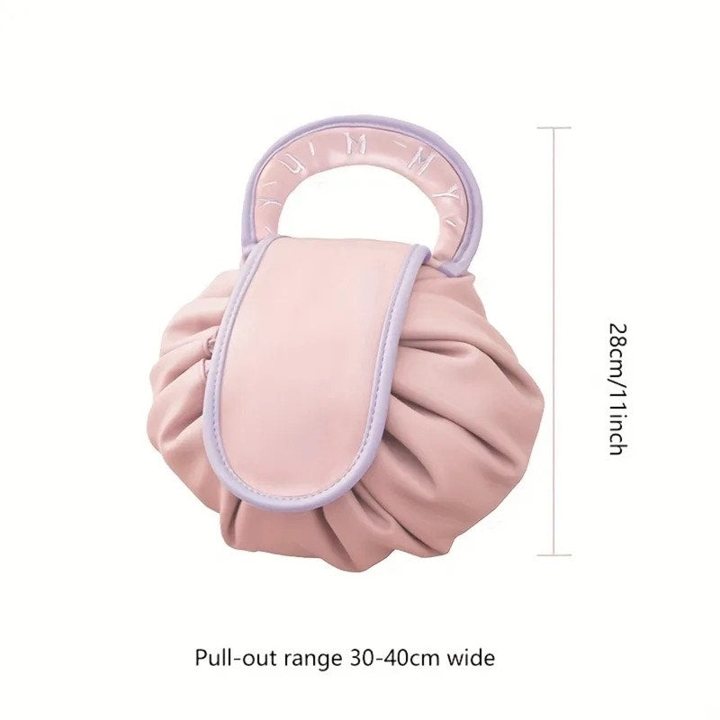 Large Pink Drawstring Makeup Bag - Cosmetic Organizer & Travel Toiletry Bag