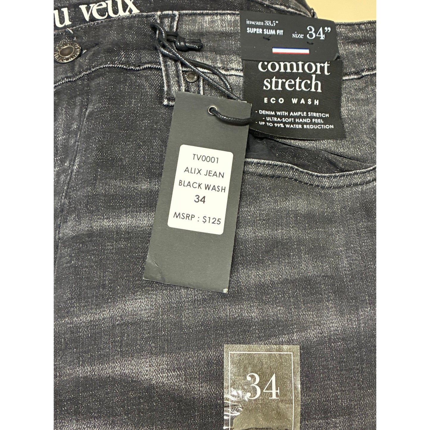 Si Tu Veux Alix Jean Black Wash Size 34 TV0001