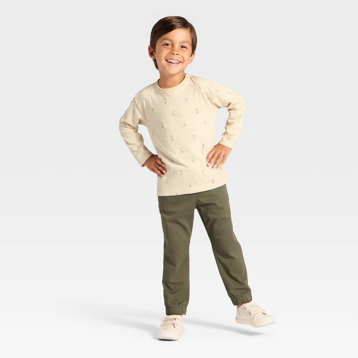 Toddler Boys' Long Sleeve Relaxed T-Shirt - Cat & Jack Khaki 12M