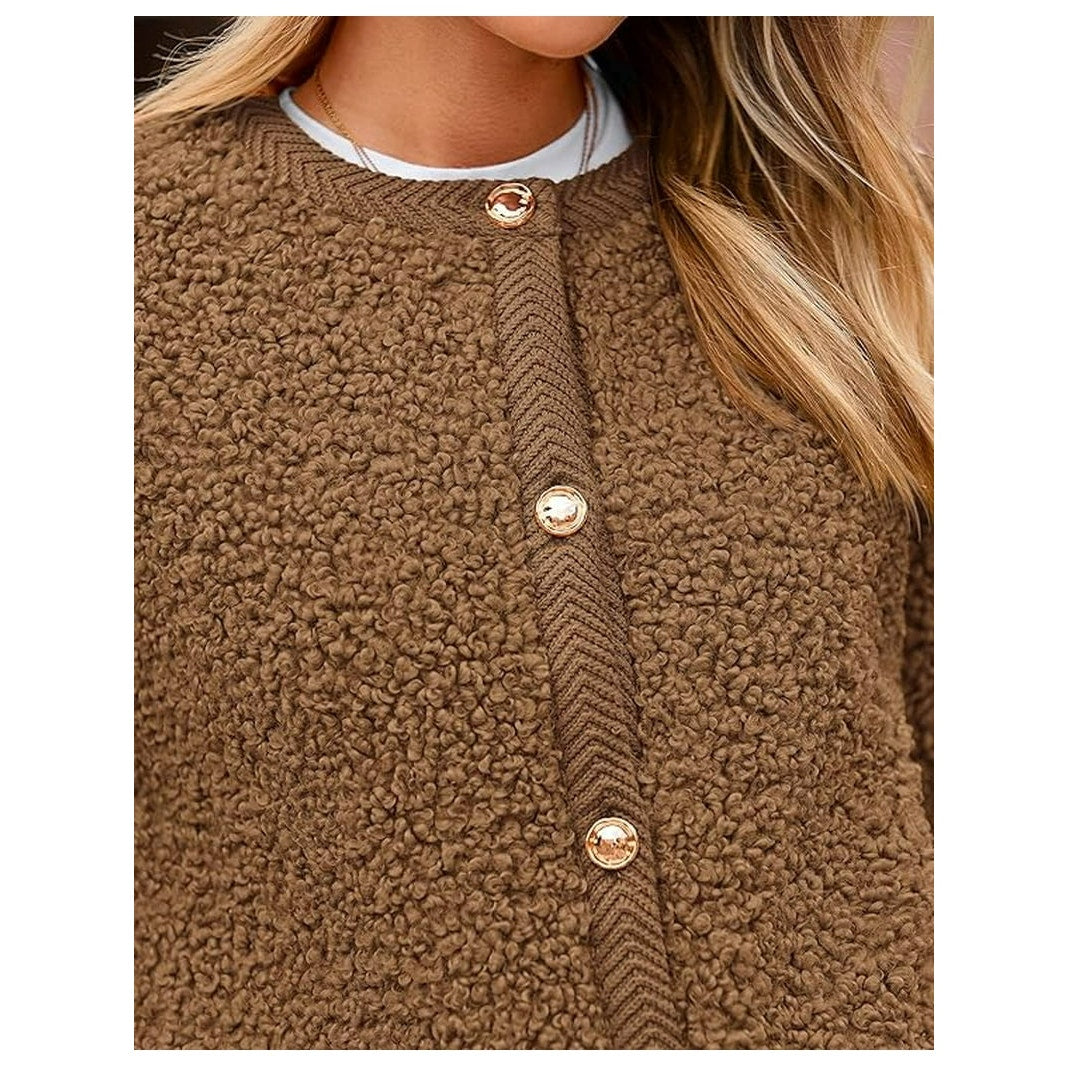 PrettyGarde Women's Faux Fur Coat Fall Fuzzy Fleece Button up Shearling Cropped