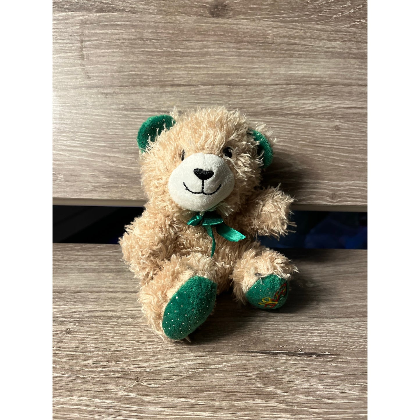 Brown and Green Mini teddy bear selling the stuffed animal 5”