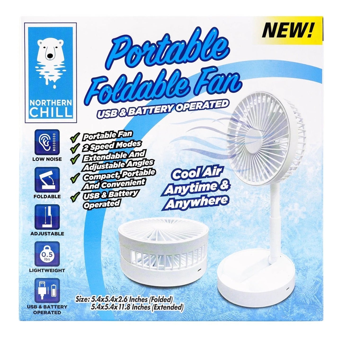 Northern Chill Portable Foldable Fan Cool Air Anytime & Anywhere Free Ship