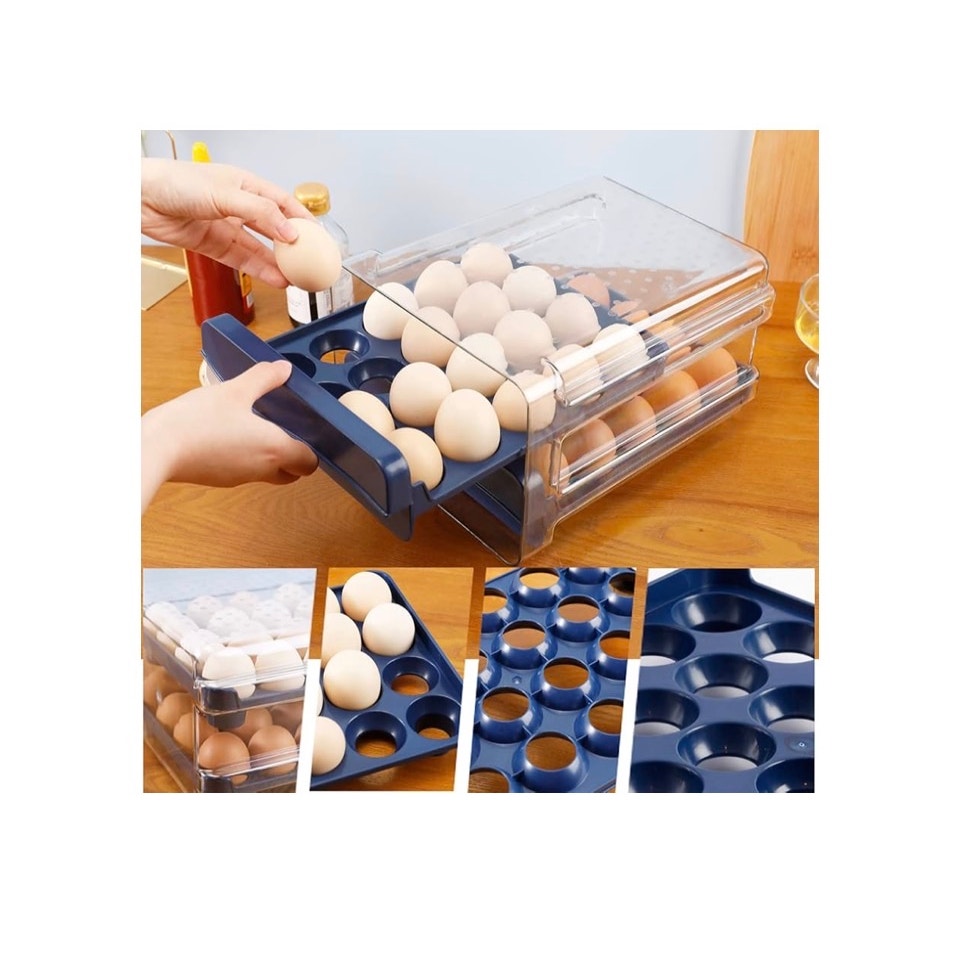 Kitchen Plastic Egg Holder Egg Storage Container for Refrigerator 2Layer Drawer