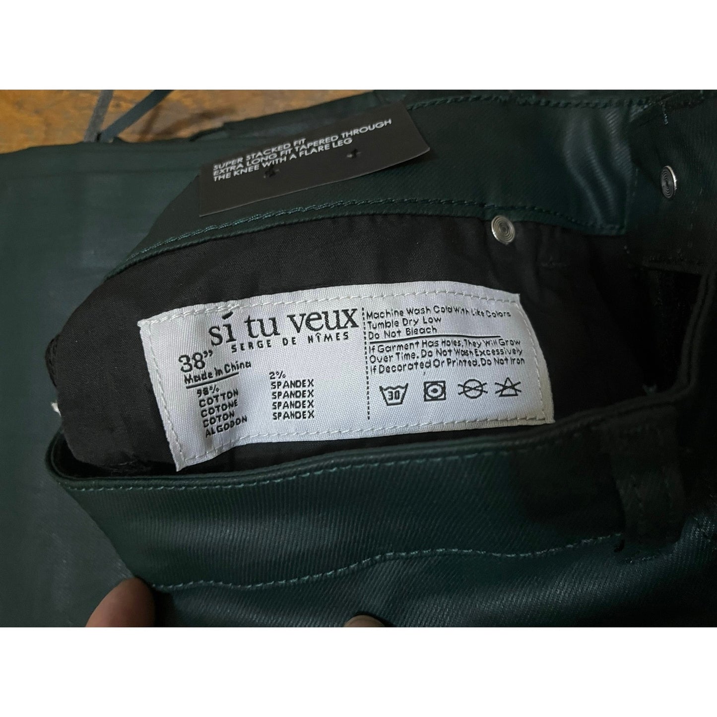 Si Tu Veux Hunter Green Wax Gordon Jeans Superstack Size 38