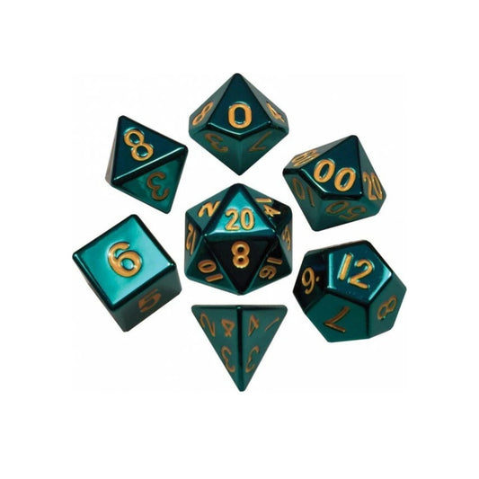 MET015 - Metal Dice Company: 16mm Painted Turquoise Metal Dice Set