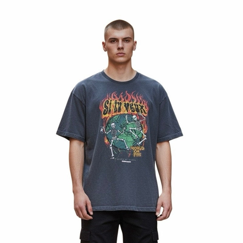 Si Tu Veux World On Fire Gray Men’s T-Shirt Size XL