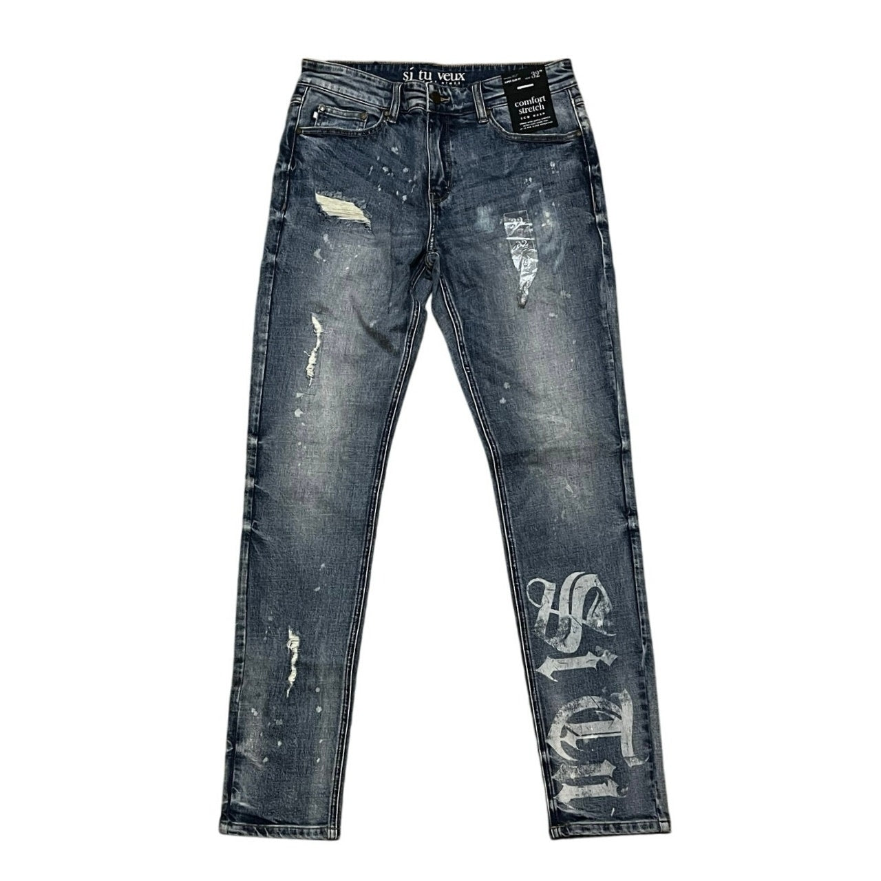 Si Tu Veux Men’s Blue Jean’s Size 32 With Si Tu Veux On The leg