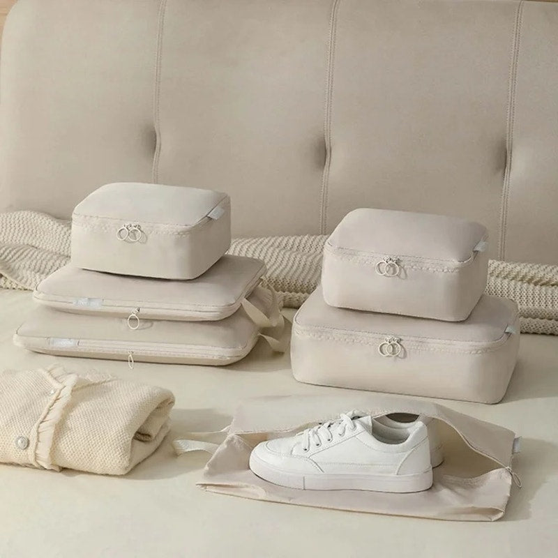Travel Packing Cubes Six Piece Set With Large Capacity Storage Bag