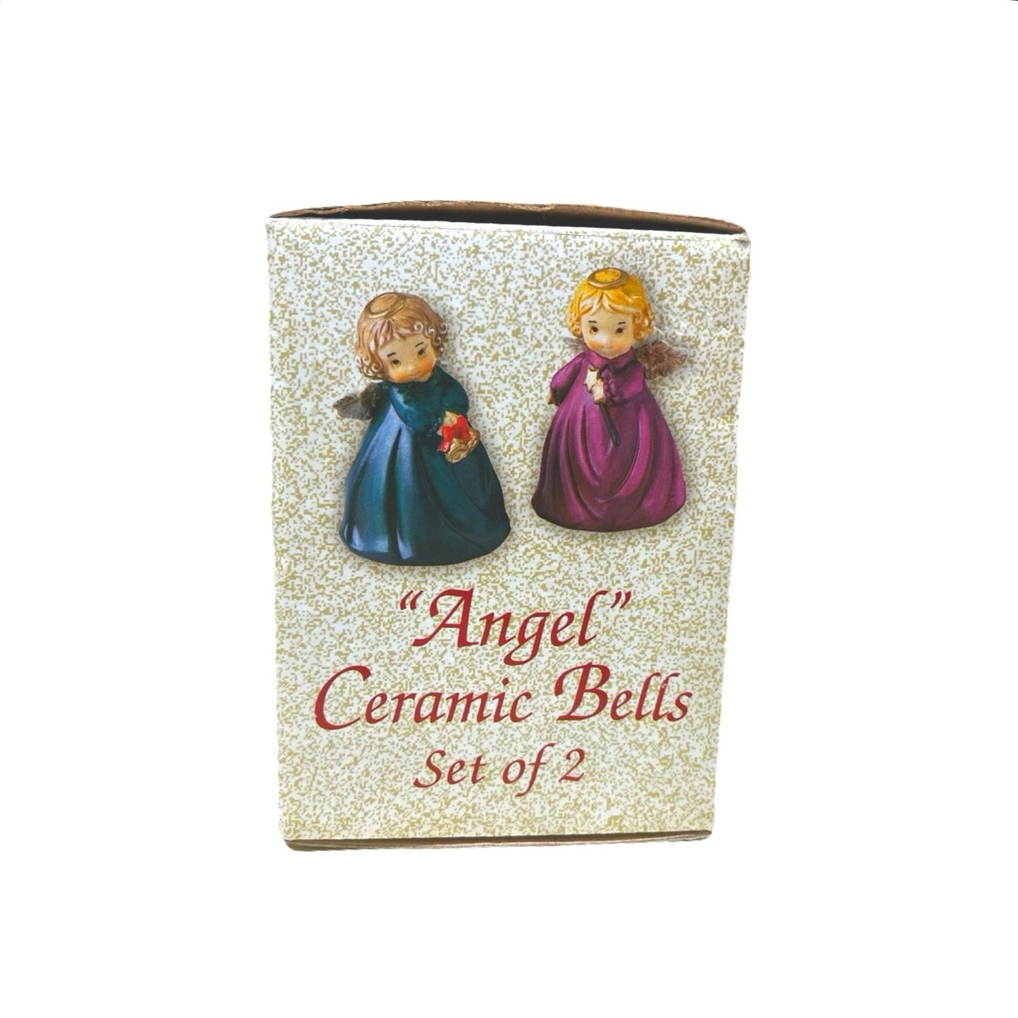 Ceramic Christmas Angel Bells Set of Two Red Green