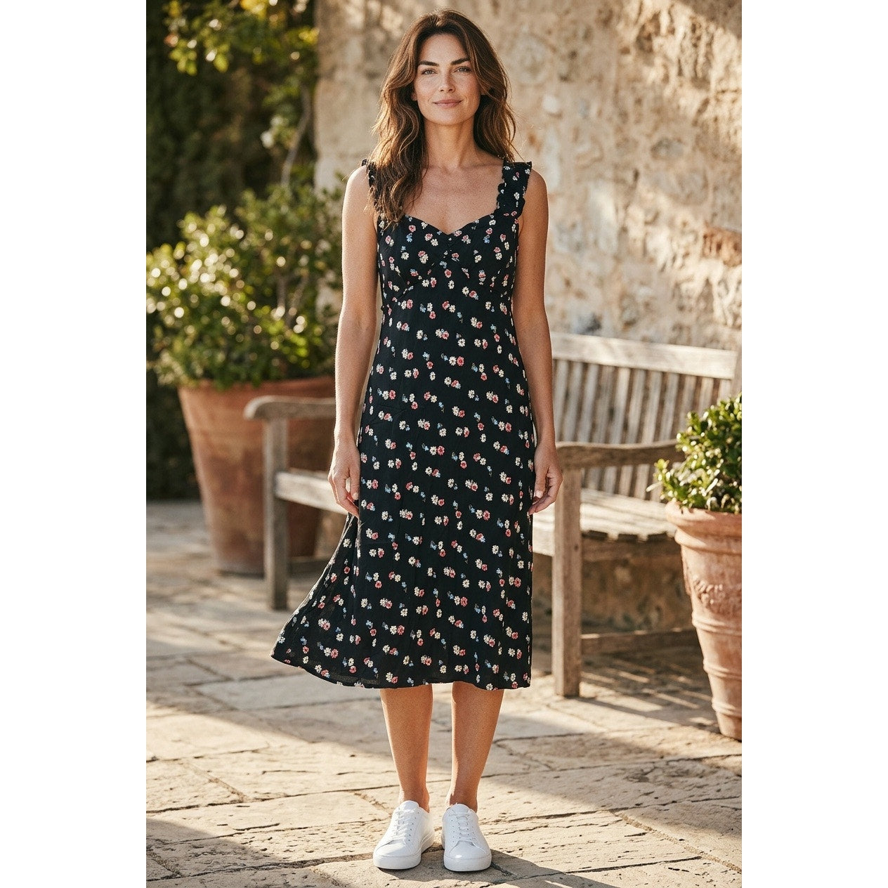 Gap Women’s Black Long Dress With Flowers On Them Size XL