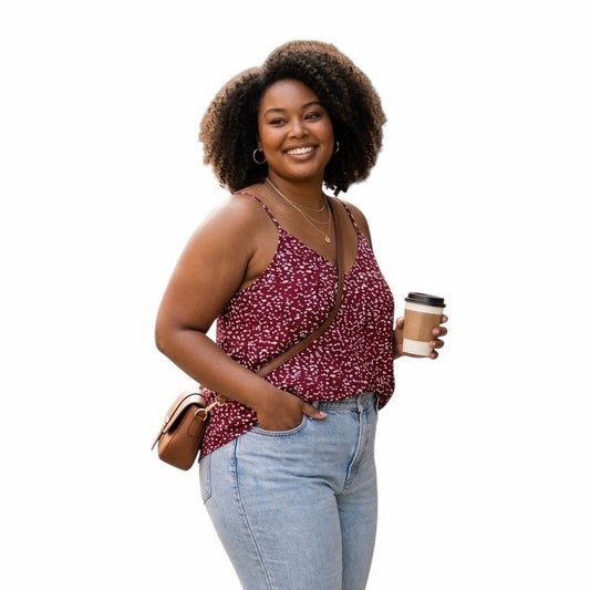 SHEIN burgundy Ditsy Floral Print Cami Top Size 4XL