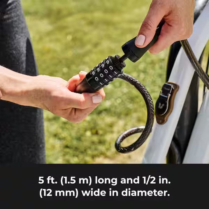 Bike Lock Cable with Combination, Resettable, 5 ft. Long